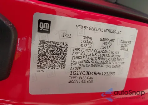 2023 Chevrolet Corvette Stingray Rwd 3Lt from USA, damaged, VIN 1G1YC3D49P5121253